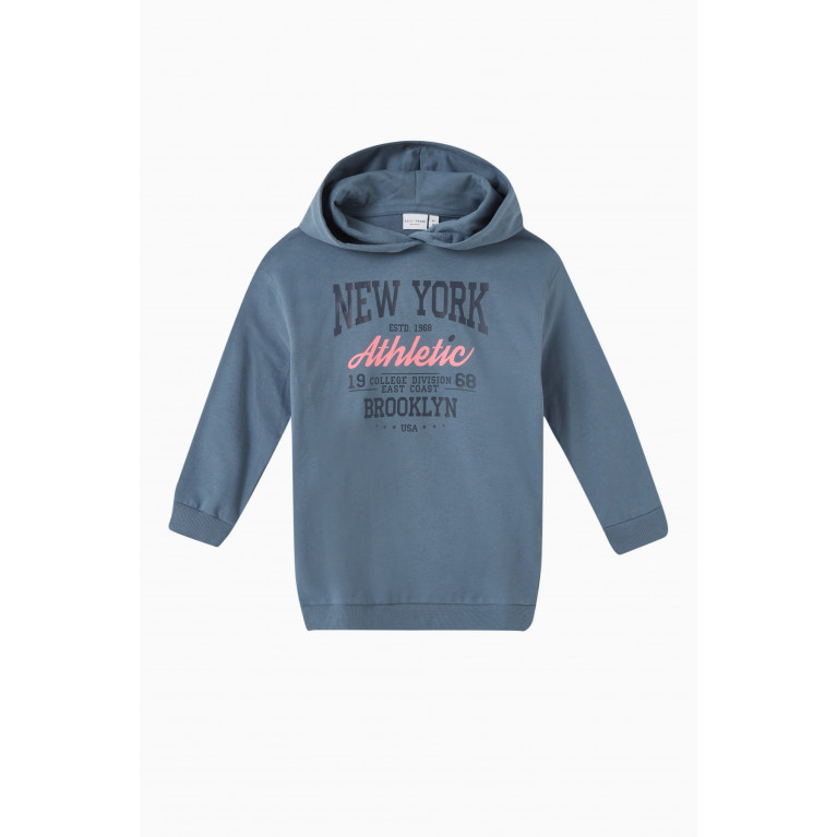 Name It - Logo Boxy Hoodie in Cotton-jersey Blue