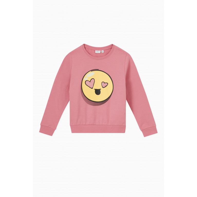 Name It - Smiley Print Sweatshirt in Organic Cotton Pink