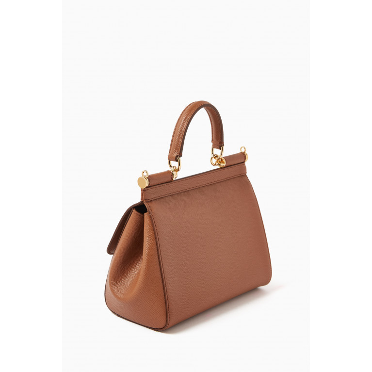 Dolce & Gabbana - Sicily Small Top Handle Bag in Dauphine Leather Brown