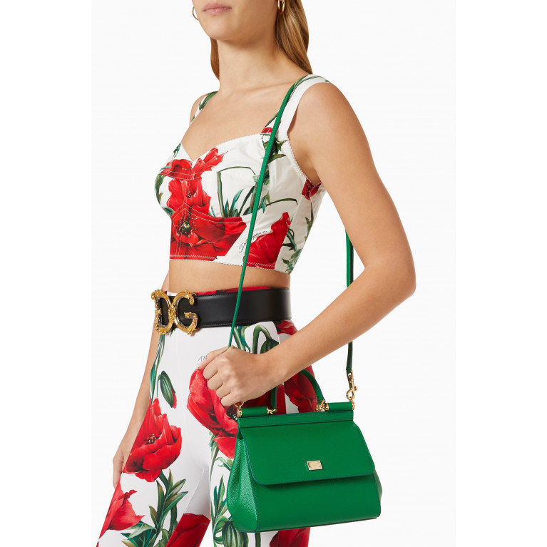 Dolce & Gabbana - Sicily Small Top Handle Bag in Dauphine Leather Green