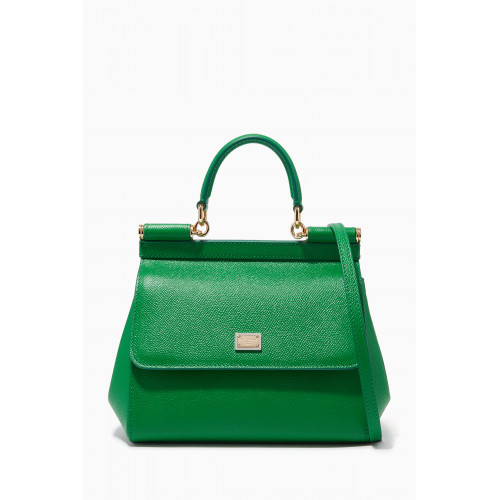 Dolce & Gabbana - Sicily Small Top Handle Bag in Dauphine Leather Green