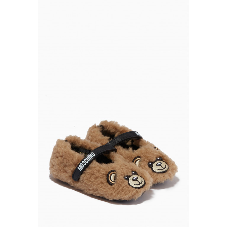 Moschino - Teddy Bear Mary Jane Shoes in Faux Shearling & Leather