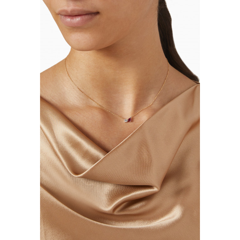 The Golden Collection - Diamond & Ruby Duo Necklace in 18kt Yellow Gold
