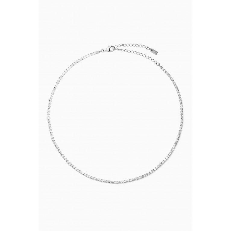 By Adina Eden - Thin Tennis Choker in White Gold-plated Sterling Silver