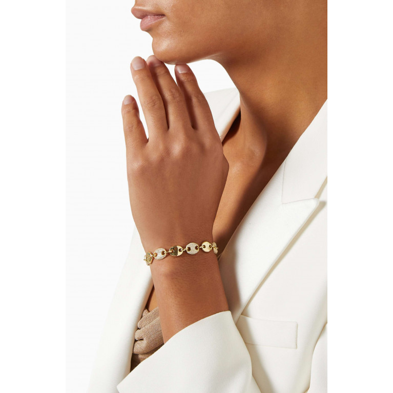 By Adina Eden - Pavé Puff Mariner Chain Bracelet in Yellow Gold-plated Sterling Silver
