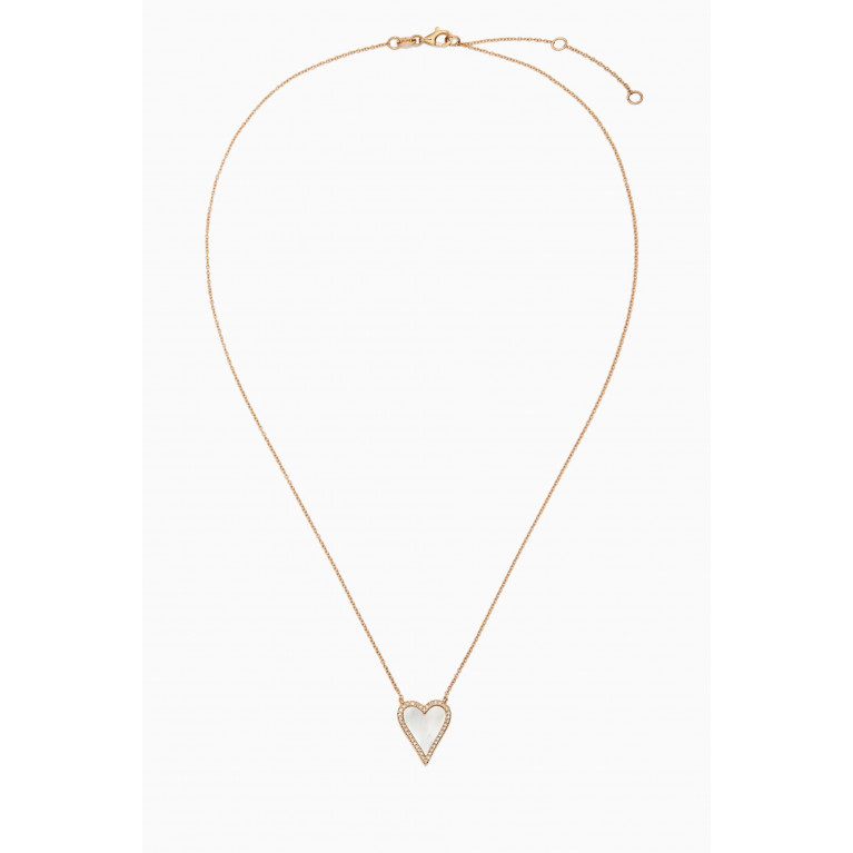 By Adina Eden - Diamond Elongated Heart Pendant Necklace in 14kt Yellow Gold White