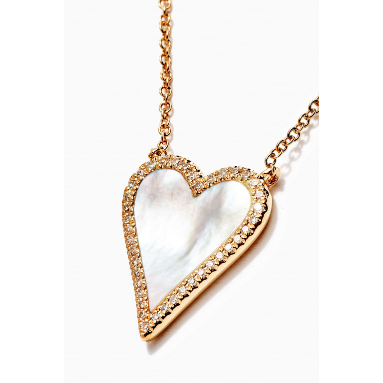 By Adina Eden - Diamond Elongated Heart Pendant Necklace in 14kt Yellow Gold White