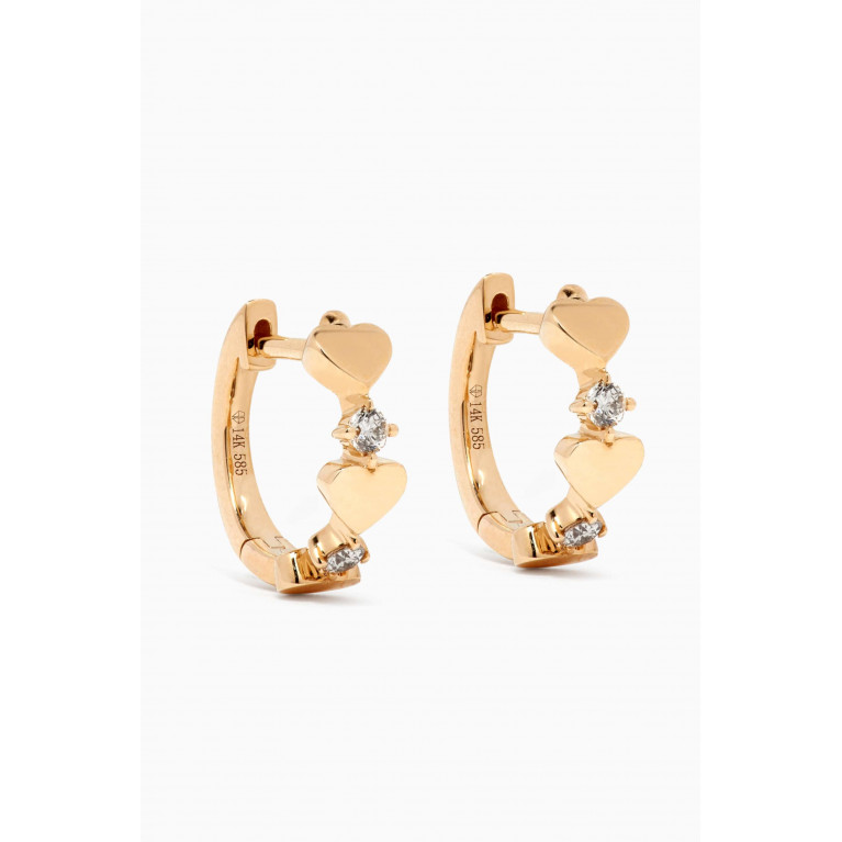 By Adina Eden - Diamond Solid Heart Huggie Earrings in 14kt Yellow Gold