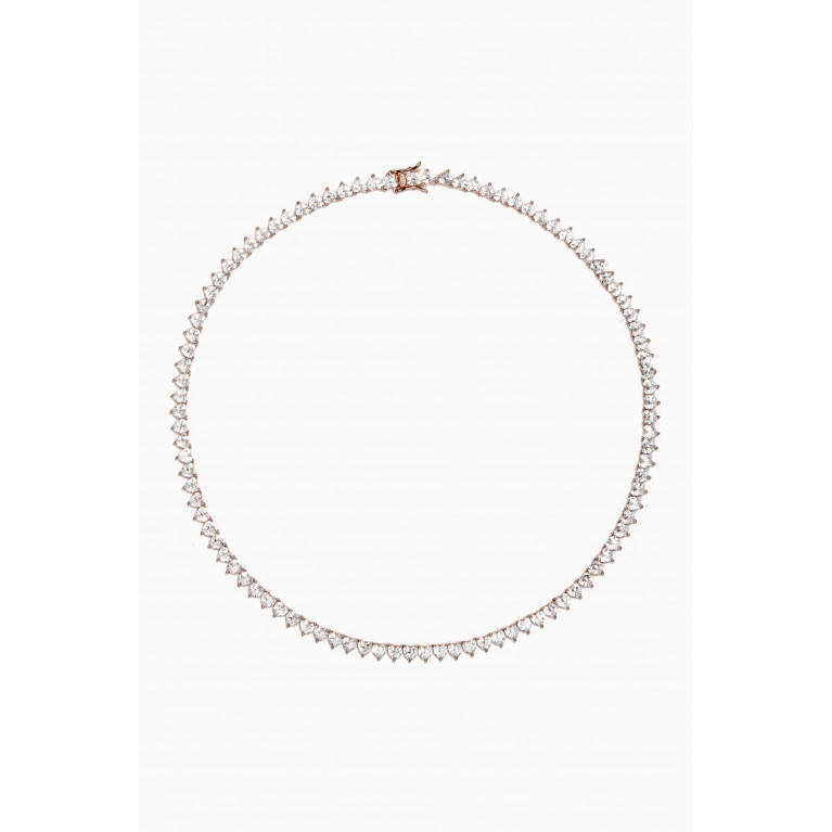 By Adina Eden - Heart Tennis Necklace in Rose Gold-plated Sterling Silver