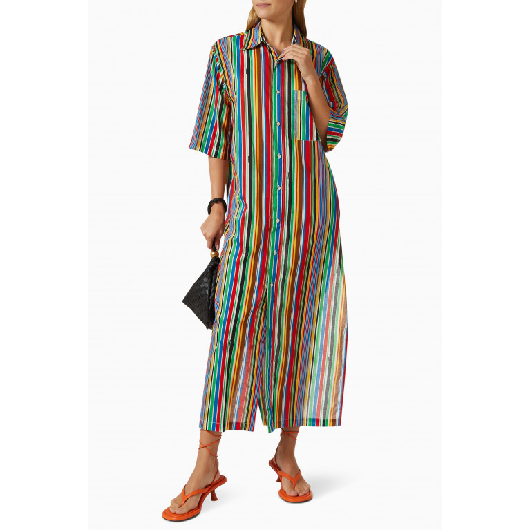 Simon Miller - Santos Striped Midi Dress in Cotton Gauze Multicolour