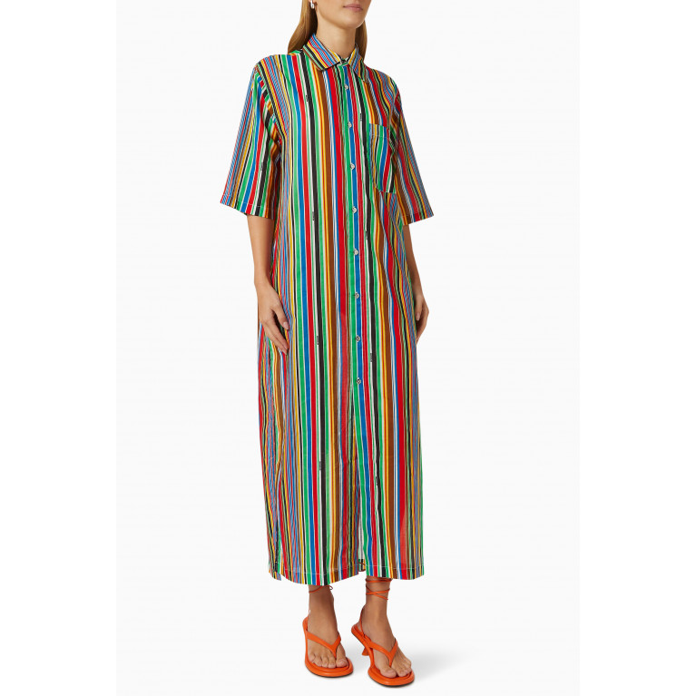 Simon Miller - Santos Striped Midi Dress in Cotton Gauze Multicolour