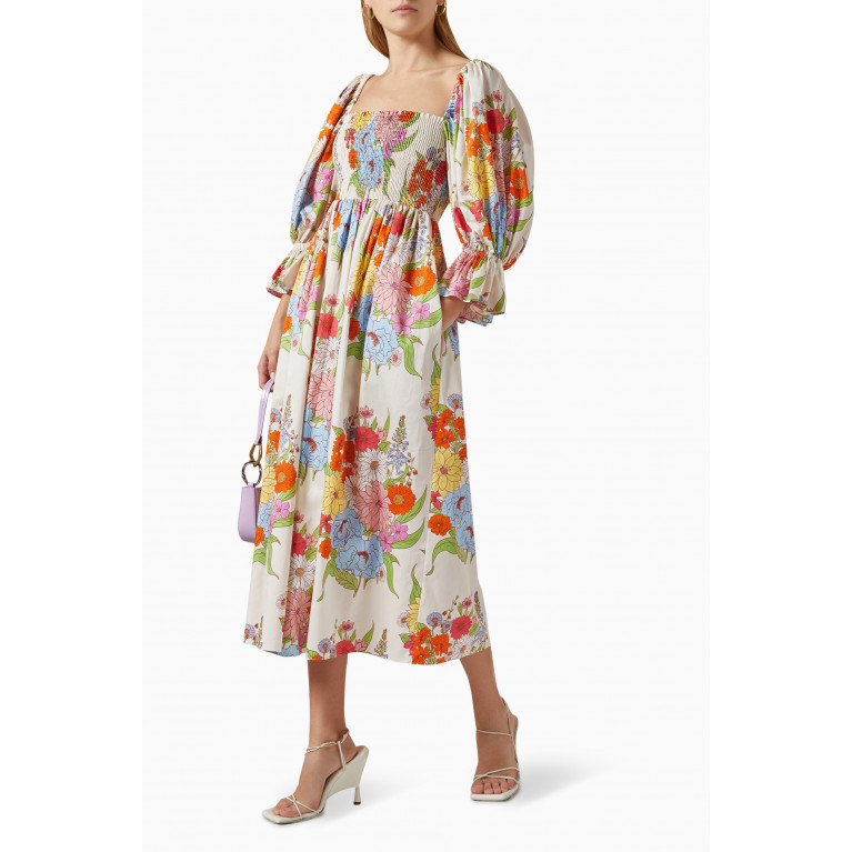 Borgo de Nor - Artemis Shirred Midi Dress in Cotton Multicolour