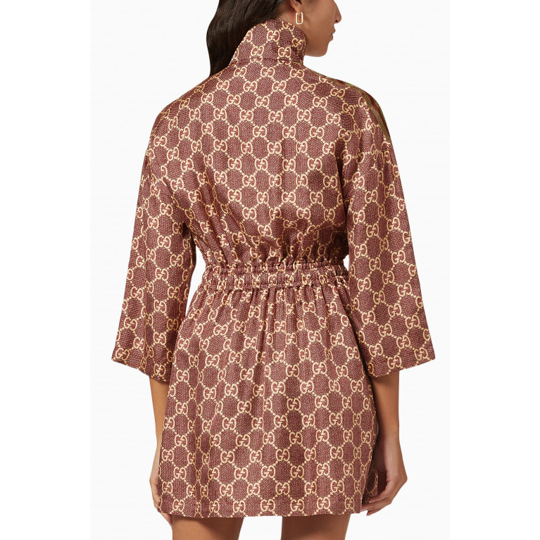 Gucci - GG Supreme Print High-neck Mini Dress in Organic Silk Twill