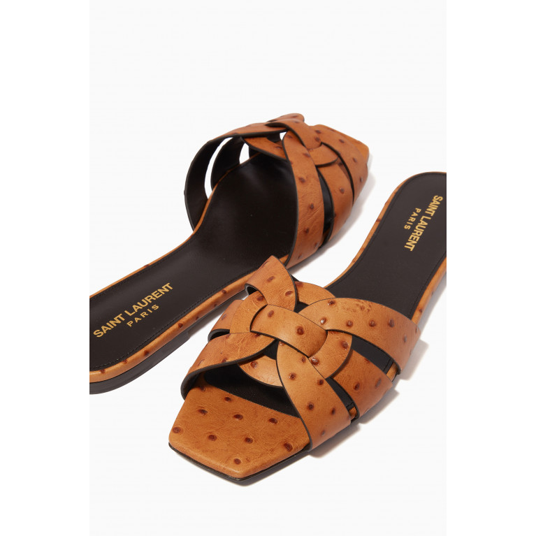Saint Laurent - Tribute Flat Sandals in Ostrich-embossed Leather