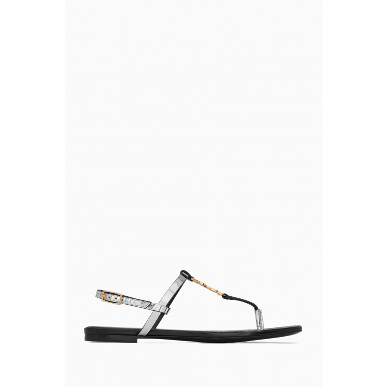 Saint Laurent - Cassandra Flat Sandals in Reflective Leather