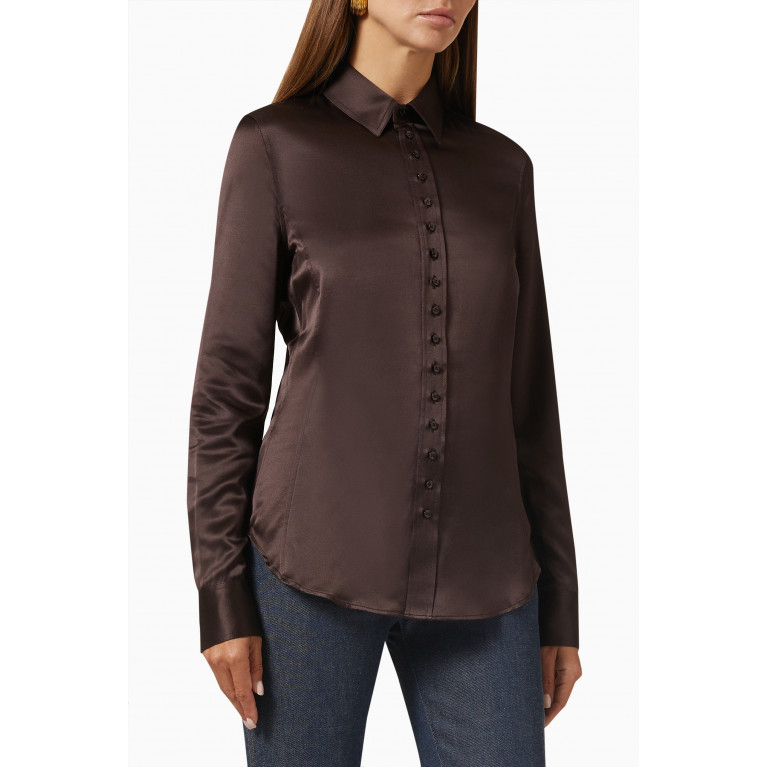 Saint Laurent - Fitted Long-sleeve Shirt in Silk-satin