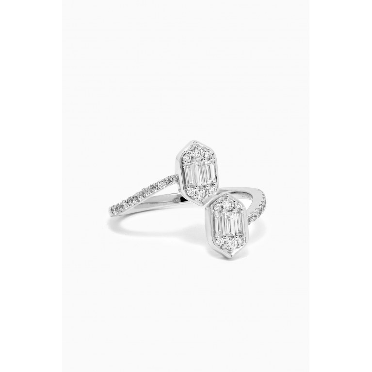 Damas - Palace Baguette Diamond Open Ring in 18kt White Gold