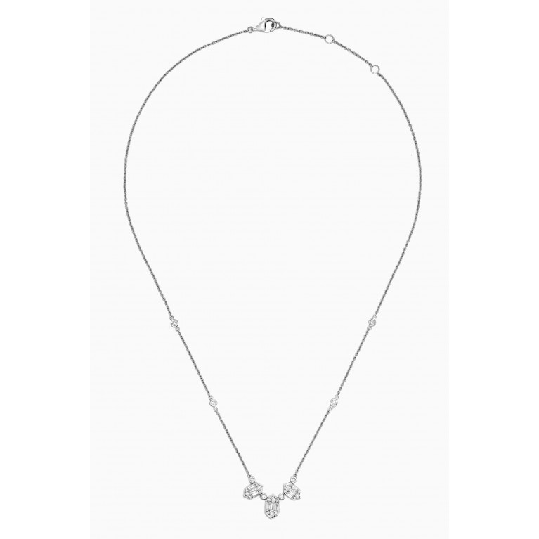 Damas - Palace Baguette Three Diamond Necklace in 18kt White Gold