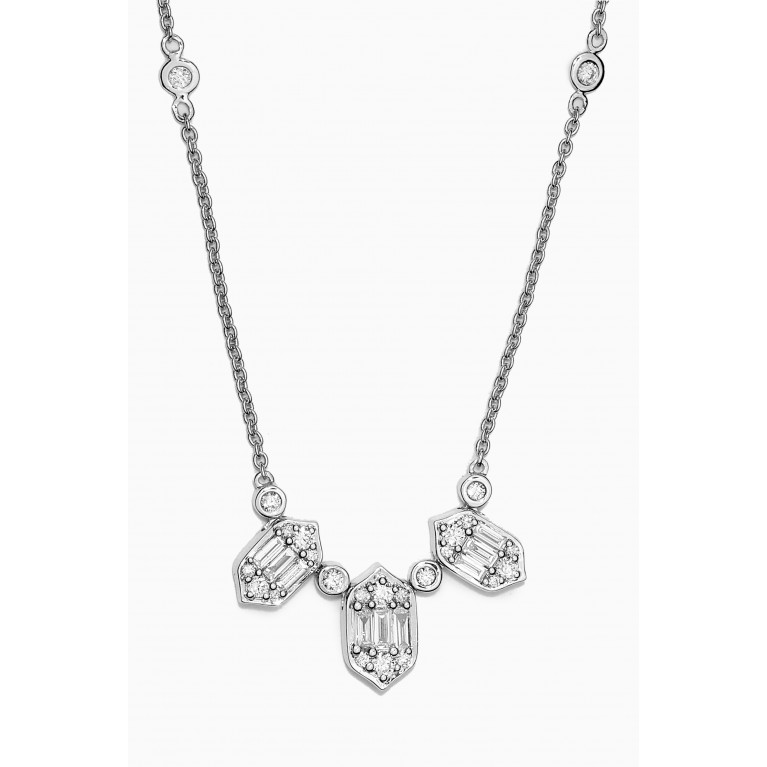 Damas - Palace Baguette Three Diamond Necklace in 18kt White Gold
