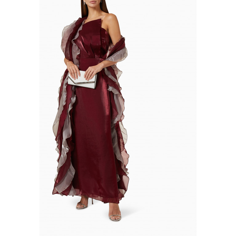 NASS - Strapless Dress & Scarf in Organza Burgundy