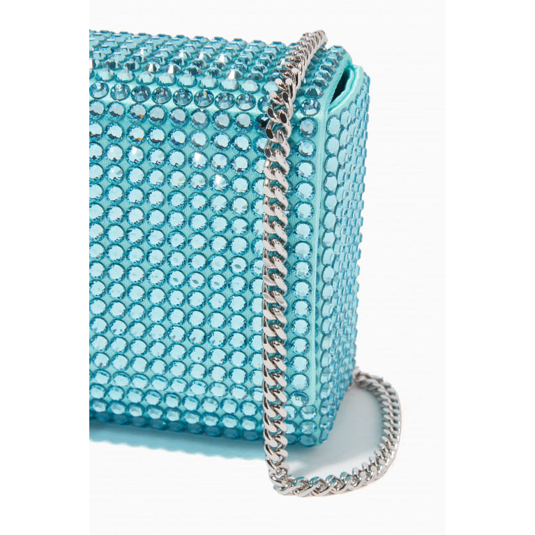 Amina Muaddi - Super Mini Paloma Crystal Clutch Bag in Satin Blue