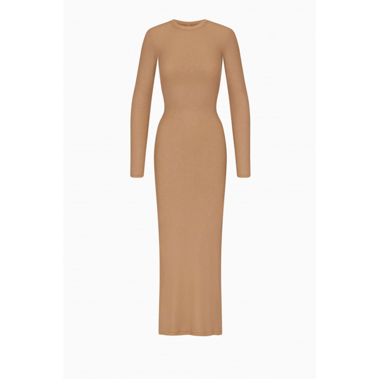 SKIMS - Soft Lounge Long-sleeved Maxi Dress in Stretch-modal CAMEL FOIL
