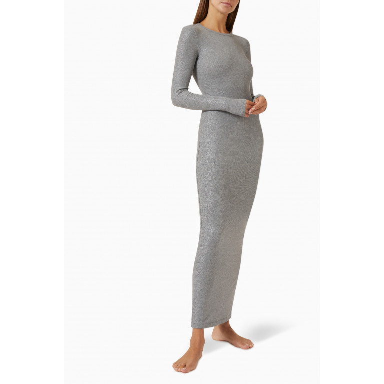 SKIMS - Soft Lounge Long-sleeved Maxi Dress in Stretch-modal HEATHER GREY FOIL