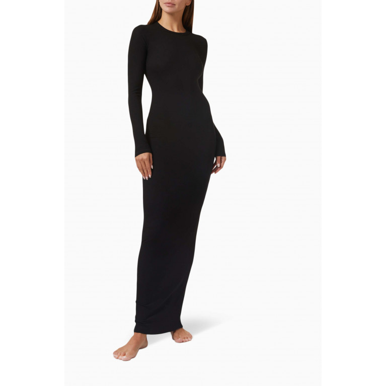 SKIMS - Soft Lounge Long-sleeved Maxi Dress in Stretch-modal ONYX