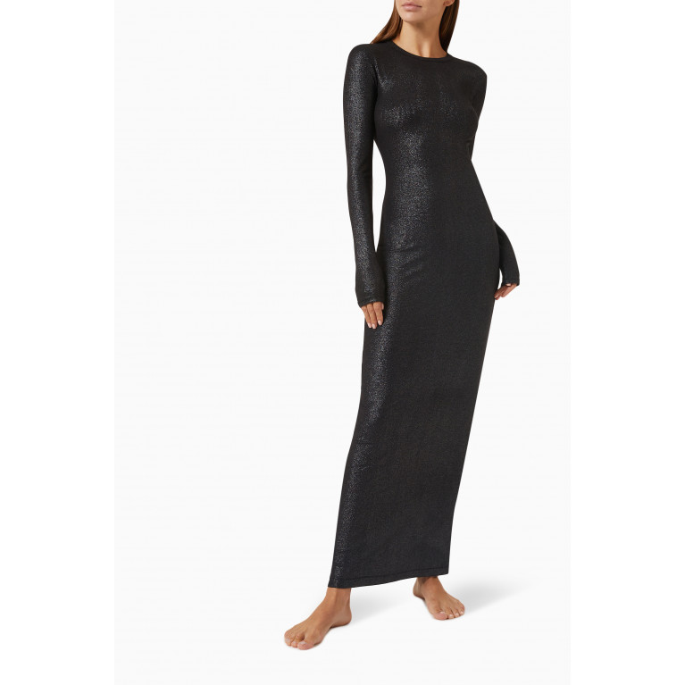 SKIMS - Soft Lounge Long-sleeved Maxi Dress in Stretch-modal ONYX FOIL