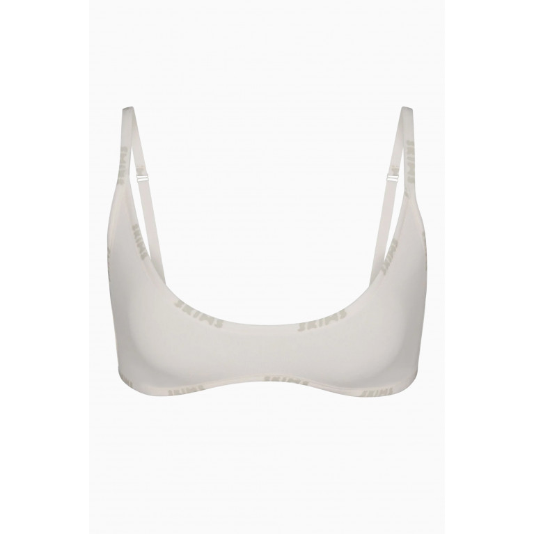 SKIMS - Logo Scoop-neck Bra in Stretch-cotton MARBLE