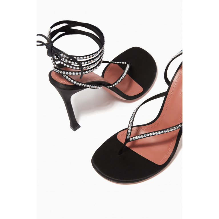 Amina Muaddi - Cora 105 Crystal Lace-up Heels in Metallic Leather Black
