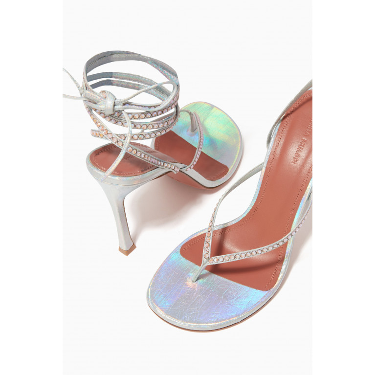 Amina Muaddi - Cora 105 Crystal Lace-up Heels in Metallic Leather Silver