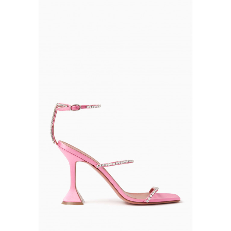 Amina Muaddi - Gilda 95 Crystal-embellished Sandals in Leather Pink