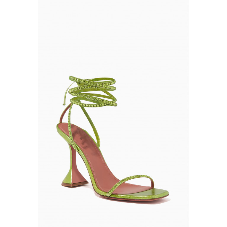 Amina Muaddi - Vita Crystal Lace-up Sandals in Metallic Nappa Green