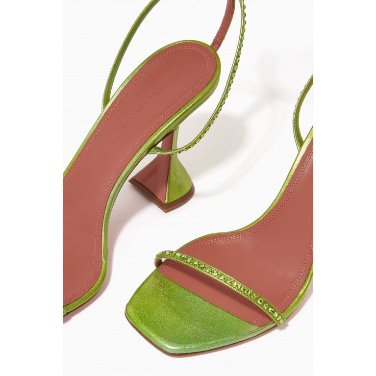 Amina Muaddi - Vita Crystal Lace-up Sandals in Metallic Nappa Green