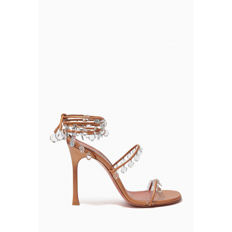 Amina Muaddi - Tina 105 Pendant-charms Lace-up Heels in Leather Neutral