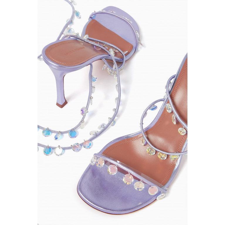 Amina Muaddi - Tina 105 Pendant-charms Lace-up Heels in Metallic Nappa Purple