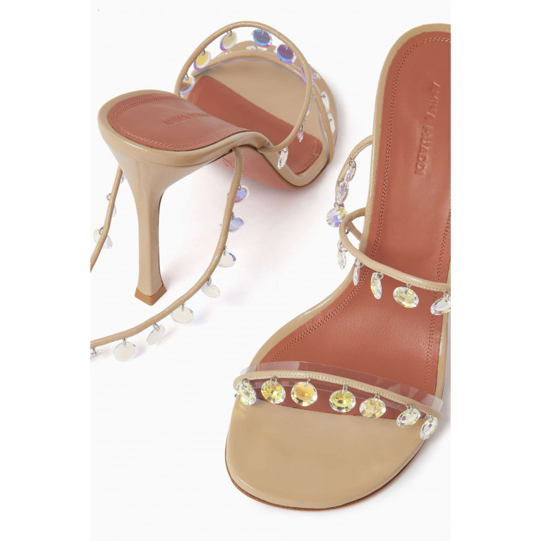 Amina Muaddi - Tina 105 Pendant-charms Lace-up Sandals in Metallic Nappa Neutral