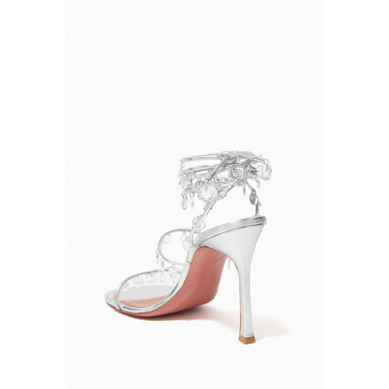 Amina Muaddi - Tina 105 Pendant-charms Lace-up Heels in Leather Silver