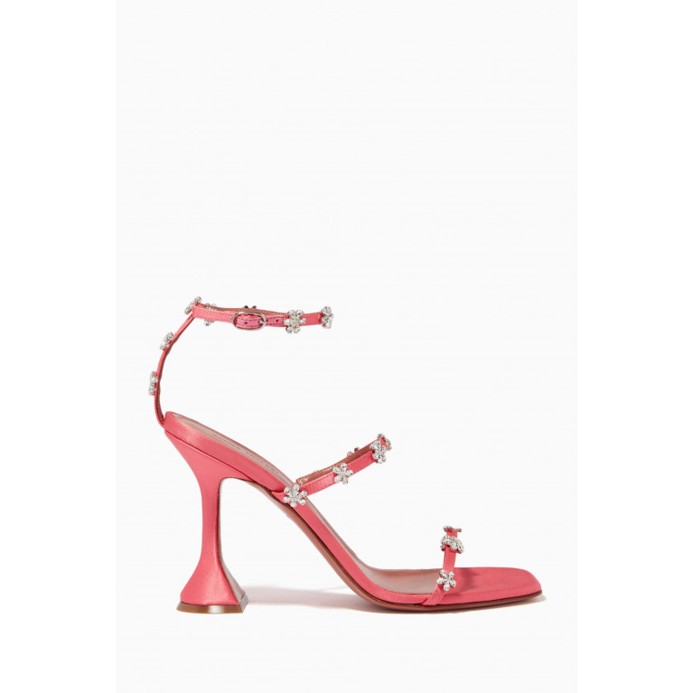 Amina Muaddi - Lily 95 Embellished Sandals in Satin Pink