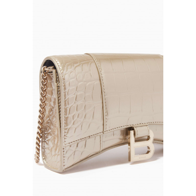 Balenciaga - Hourglass Wallet on Chain in Croc-embossed Metallic Leather