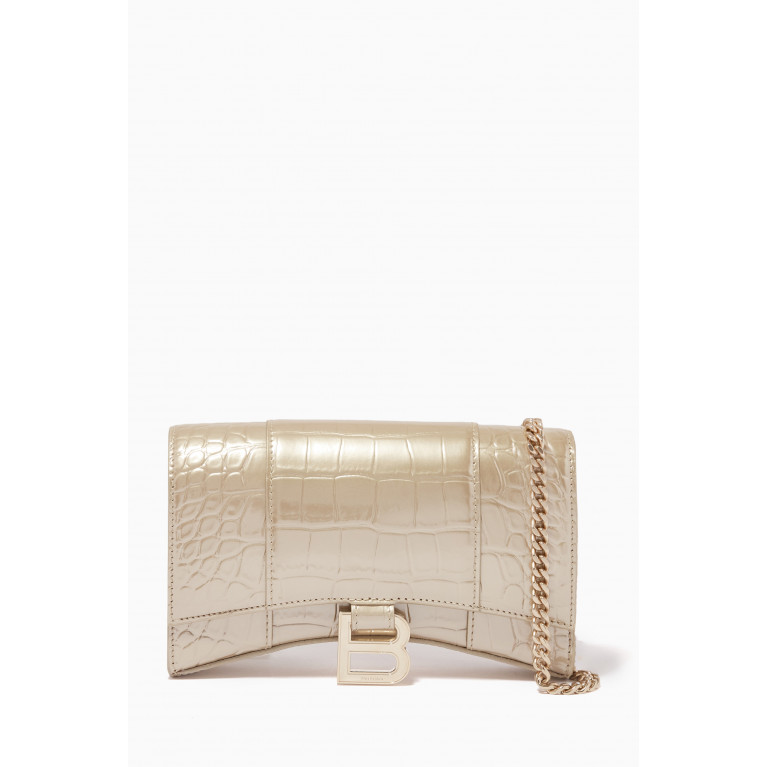 Balenciaga - Hourglass Wallet on Chain in Croc-embossed Metallic Leather