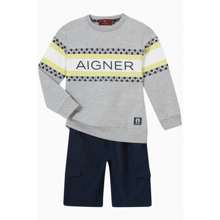 AIGNER - Tricolour Contrast Logo Sweatshirt in Cotton Grey