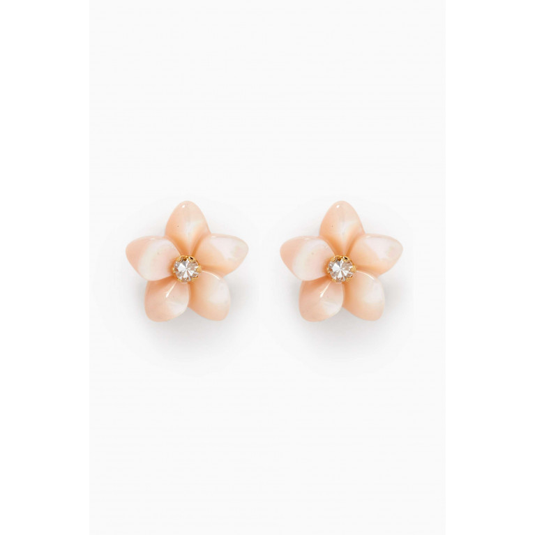 Baby Fitaihi - Floral Mother of Pearl Diamond Earrings in 18kt Yellow Gold