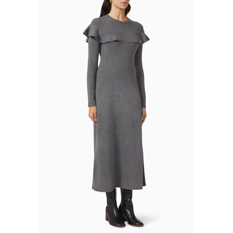 Chloé - Ruffled Midi Dress in Recycled Cashmere Knit