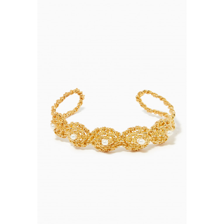 Joanna Laura Constantine - Twisted Wire Pearl Bangle in 18kt Gold-plated Brass