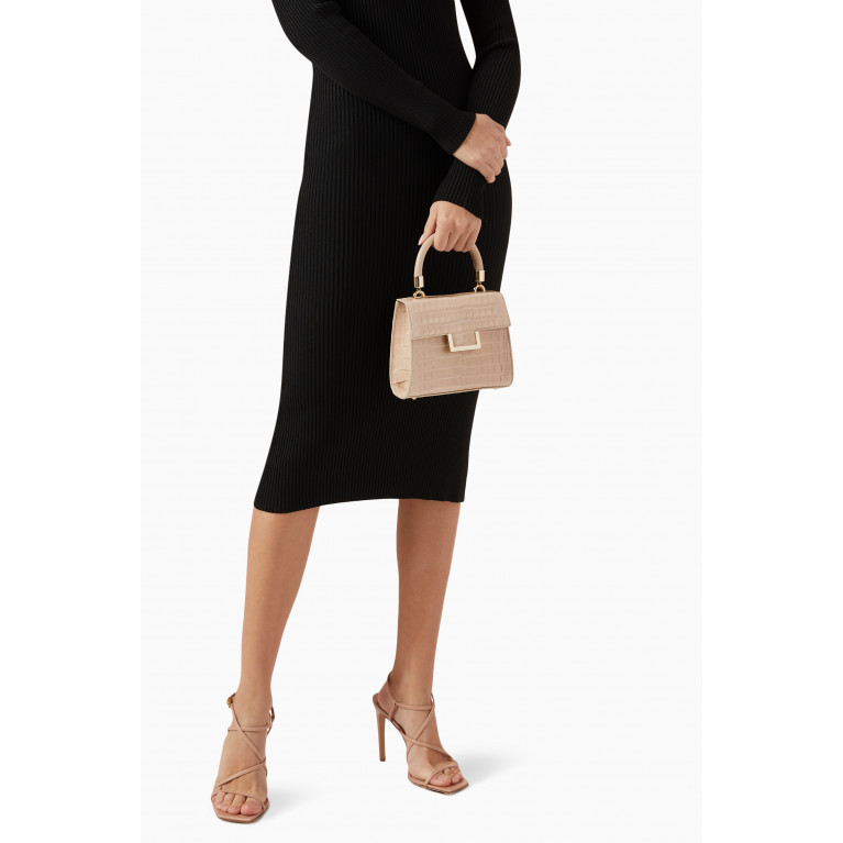Maria Oliver - Michelle Mini Top Handle Bag in Crocodile Leather Neutral