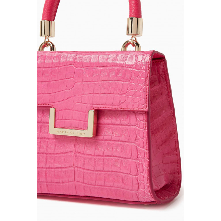 Maria Oliver - Michelle Mini Top Handle Bag in Crocodile Leather Pink