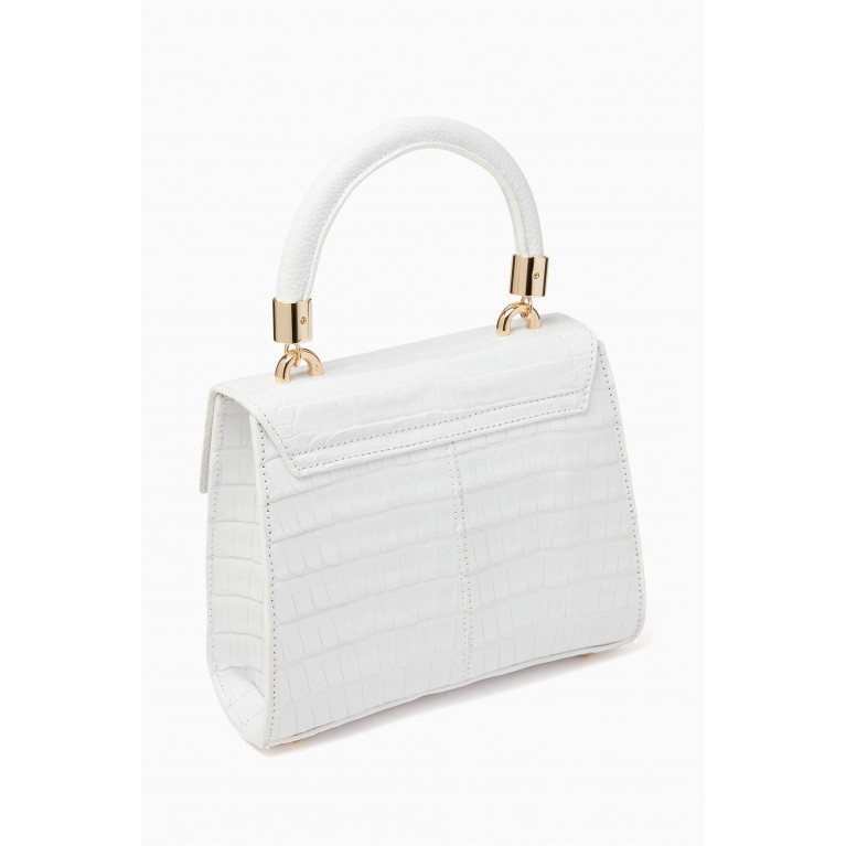 Maria Oliver - Michelle Mini Top Handle Bag in Crocodile Leather White