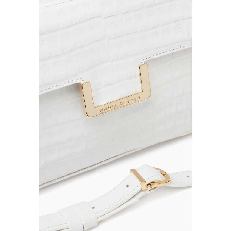 Maria Oliver - Michelle Mini Top Handle Bag in Crocodile Leather White